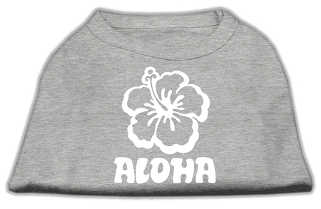 Aloha Flower Screen Print Shirt Grey XS